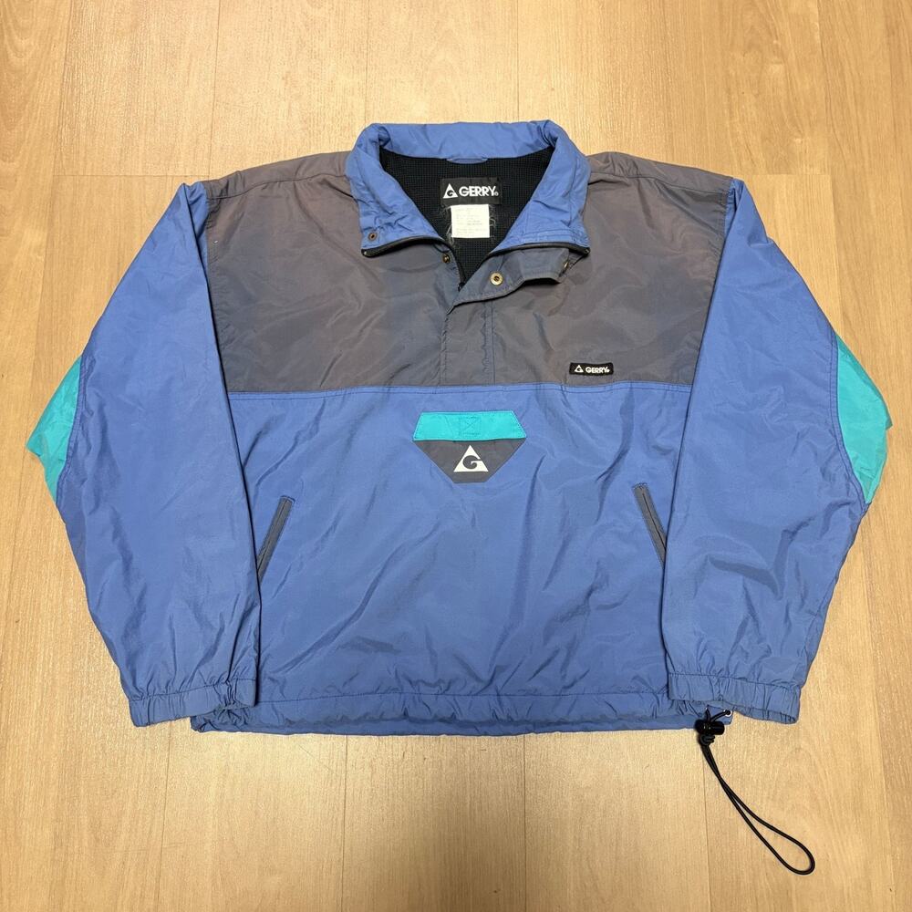 Vintage 90s Gerry Anorak Windbreaker Jacket Mens Medium Blue Colorblock Pullover